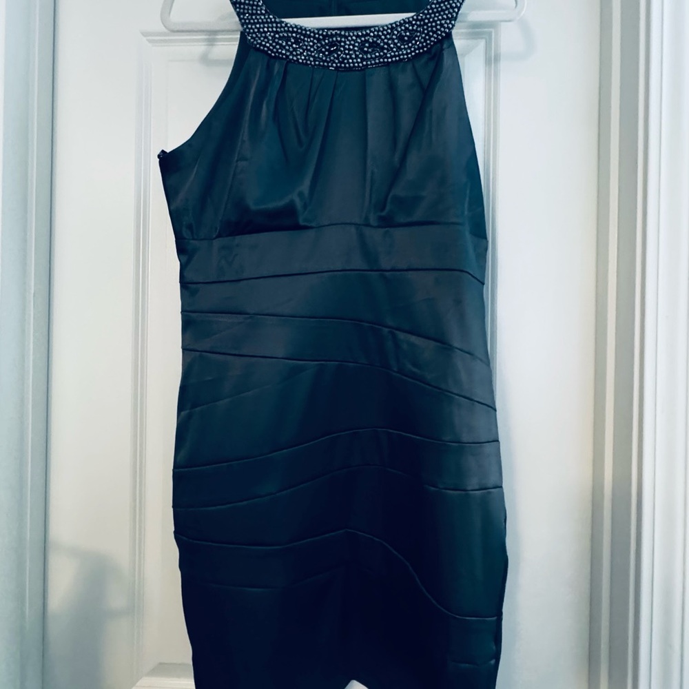 Bisou Bisou Black Satin Mini Dress